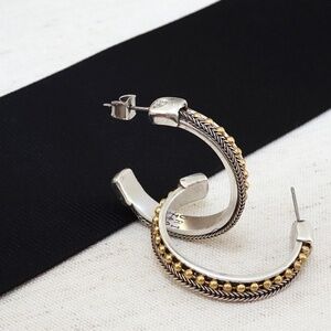 mixed metal hoop earrings with beveled gold beads NWT